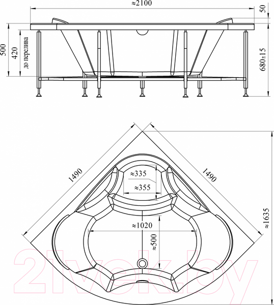 Изображение товара Ванна акриловая Vannesa Сандра 149x149 / 2-01-0-0-1-221Ч