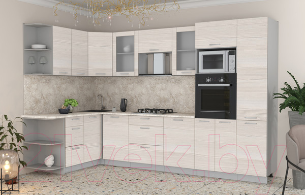 Изображение товара Кухонный гарнитур Интерлиния Мила 1.68x3.2 левая (вудлайн кремовый/опал светлый)