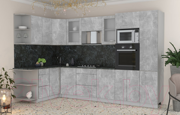 Изображение товара Кухонный гарнитур Интерлиния Мила 1.68x3.2 левая (бетон/кастилло темный)