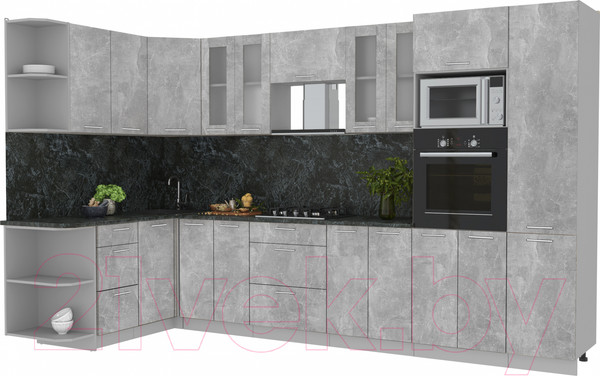 Изображение товара Кухонный гарнитур Интерлиния Мила 1.68x3.4 левая (бетон/кастилло темный)