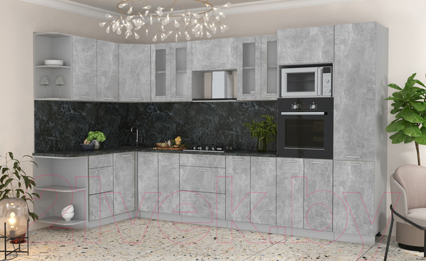 Изображение товара Кухонный гарнитур Интерлиния Мила 1.68x3.4 левая (бетон/кастилло темный)