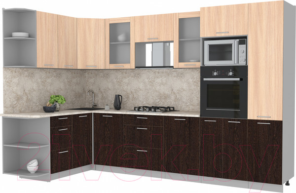 Изображение товара Кухонный гарнитур Интерлиния Мила 1.68x3.2 левая (дуб молочный/дуб венге/опал светлый)