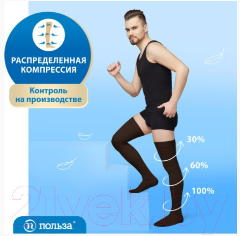 Изображение товара Чулки компрессионные Польза 4002 выше колена 1 кл.к. (р.4 (L), рост2, черный)