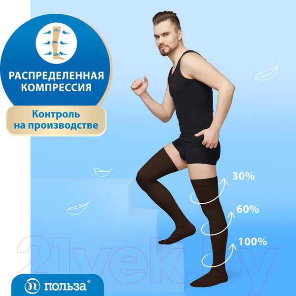 Изображение товара Чулки компрессионные Польза 4002 выше колена 1 кл.к. (р.5 (XL), рост1, черный)