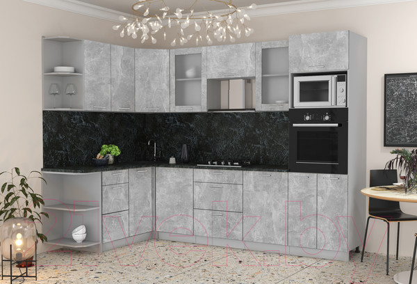 Изображение товара Кухонный гарнитур Интерлиния Мила 1.68x2.8 левая (бетон/кастилло темный)