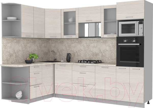 Изображение товара Кухонный гарнитур Интерлиния Мила 1.68x2.8 левая (вудлайн кремовый/малага)