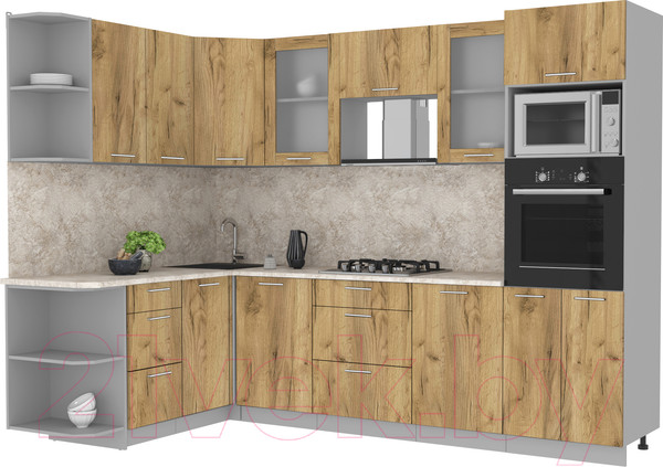 Изображение товара Кухонный гарнитур Интерлиния Мила 1.68x2.8 левая (дуб золотой/дуб золотой/опал светлый)