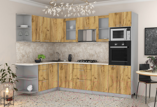 Изображение товара Кухонный гарнитур Интерлиния Мила 1.68x2.8 левая (дуб золотой/дуб золотой/опал светлый)