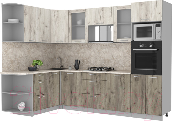 Изображение товара Кухонный гарнитур Интерлиния Мила 1.68x2.8 левая (дуб белый/дуб серый/опал светлый)