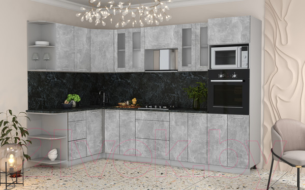 Изображение товара Кухонный гарнитур Интерлиния Мила 1.68x3.0 левая (бетон/кастилло темный)