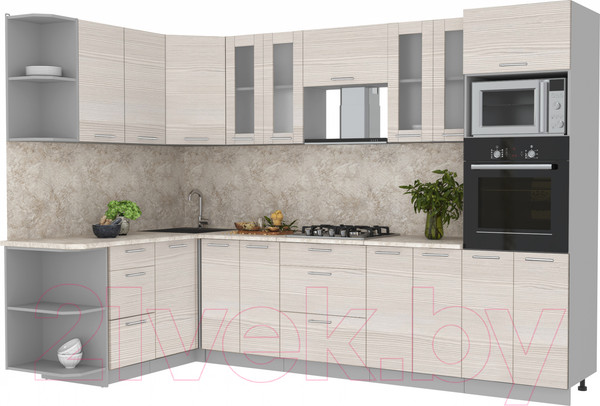 Изображение товара Кухонный гарнитур Интерлиния Мила 1.68x3.0 левая (вудлайн кремовый/опал светлый)