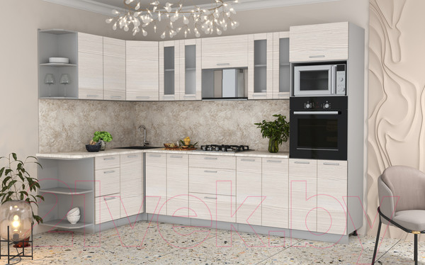 Изображение товара Кухонный гарнитур Интерлиния Мила 1.68x3.0 левая (вудлайн кремовый/опал светлый)