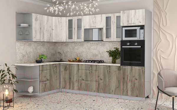 Изображение товара Кухонный гарнитур Интерлиния Мила 1.68x3.0 левая (дуб белый/дуб серый/опал светлый)