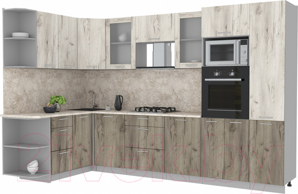 Изображение товара Кухонный гарнитур Интерлиния Мила 1.68x3.2 левая (дуб белый/дуб серый/опал светлый)