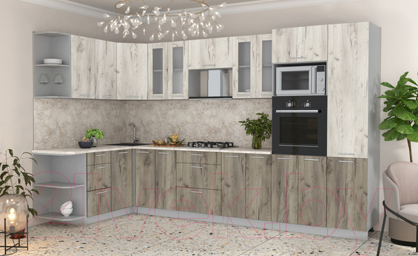 Изображение товара Кухонный гарнитур Интерлиния Мила 1.68x3.4 левая (дуб белый/дуб серый/опал светлый)