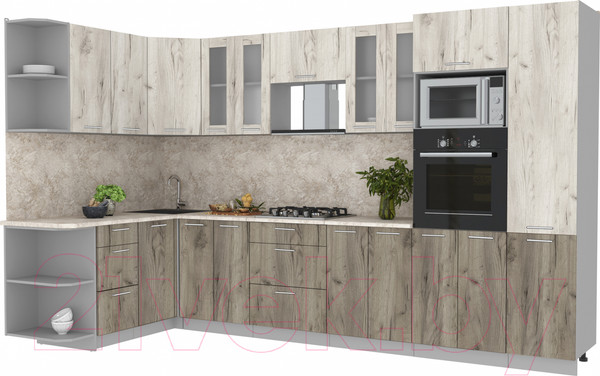 Изображение товара Кухонный гарнитур Интерлиния Мила 1.68x3.4 левая (дуб белый/дуб серый/опал светлый)