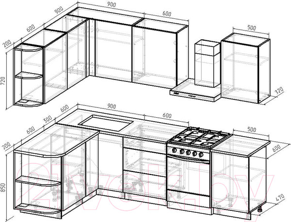Изображение товара Кухонный гарнитур Интермебель Микс Топ-18 2x1.7м левая (белый премиум/дуб крафт золотой/венато)