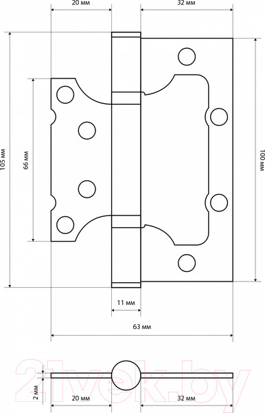 Изображение товара Петля дверная Стандарт 2BB AB 100x63x2 (бронза)
