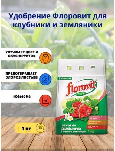 Изображение товара Удобрение Florovit для клубники и земляники гранулированное (1кг, мешок)