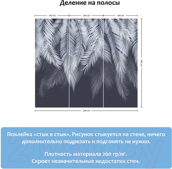 Изображение товара Фотообои листовые Citydecor Пальмовые листья (300x260, с оттенком голубой-синий)