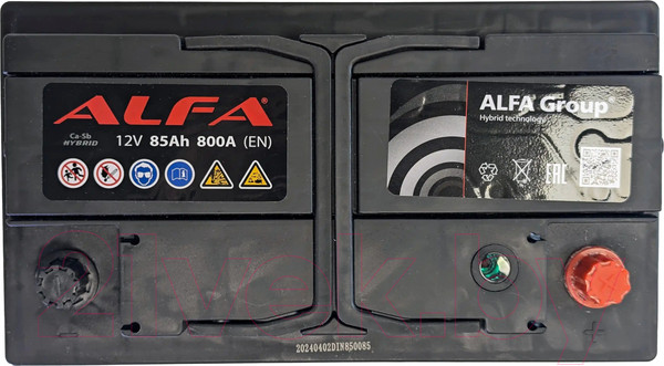 Изображение товара Автомобильный аккумулятор ALFA battery Hybrid R низкий / AL 85 Low (85 А/ч)