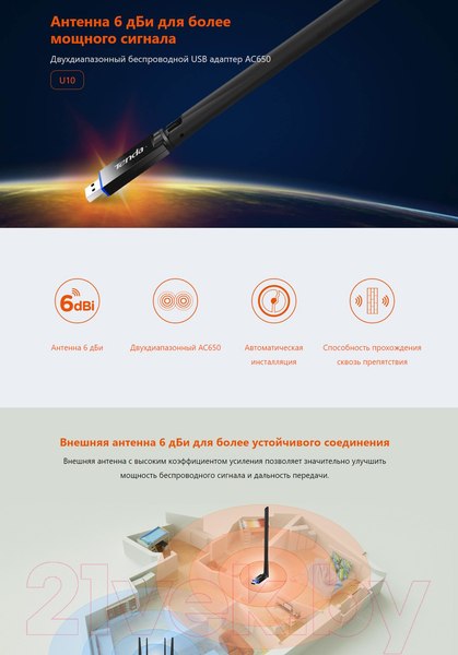 Изображение товара Wi-Fi-адаптер Tenda U10