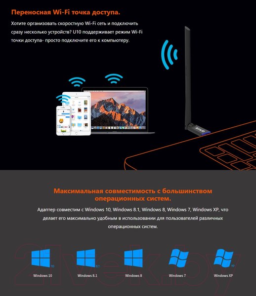 Изображение товара Wi-Fi-адаптер Tenda U10