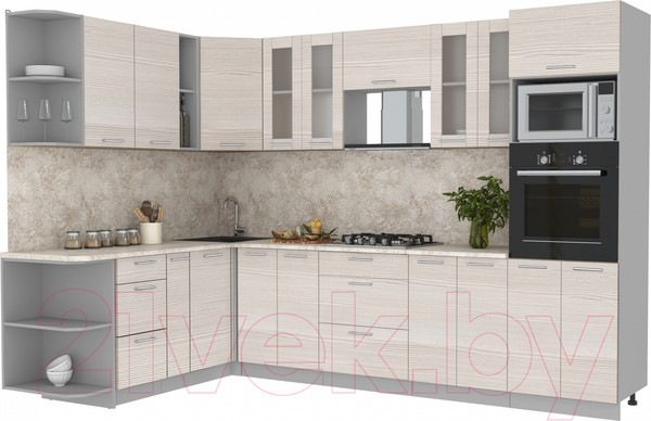 Изображение товара Кухонный гарнитур Интерлиния Мила 1.88x3.0 левая (вудлайн кремовый/вудлайн кремовый/опал светлый)