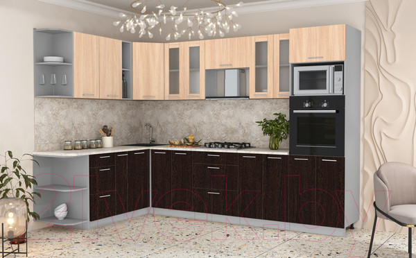 Изображение товара Кухонный гарнитур Интерлиния Мила 1.88x3.0 левая (дуб молочный/дуб венге/опал светлый)