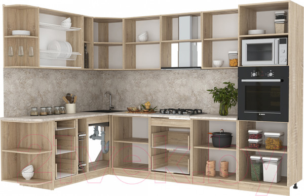 Изображение товара Кухонный гарнитур Интерлиния Мила 1.88x3.0 левая (серебристый/дуб золотой/дуб бунратти)