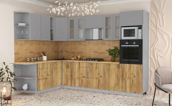 Изображение товара Кухонный гарнитур Интерлиния Мила 1.88x3.0 левая (серебристый/дуб золотой/дуб бунратти)