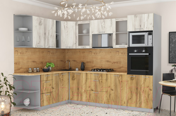 Изображение товара Кухонный гарнитур Интерлиния Мила 1.88x3.0 левая (дуб белый/дуб золотой/дуб бунратти)