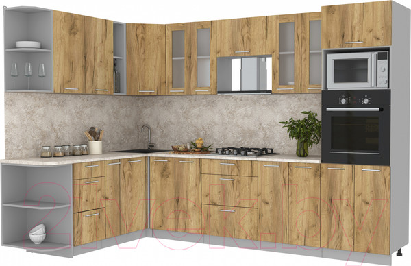 Изображение товара Кухонный гарнитур Интерлиния Мила 1.88x3.0 левая (дуб золотой/опал светлый)