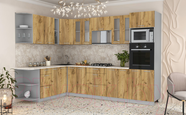 Изображение товара Кухонный гарнитур Интерлиния Мила 1.88x3.0 левая (дуб золотой/опал светлый)