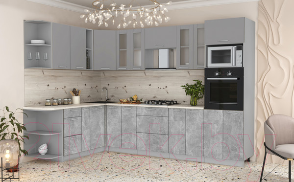 Изображение товара Кухонный гарнитур Интерлиния Мила 1.88x3.0 левая (серебристый/бетон/бискайская сосна)