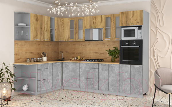 Изображение товара Кухонный гарнитур Интерлиния Мила 1.88x3.0 левая (дуб золотой/бетон/дуб бунратти)