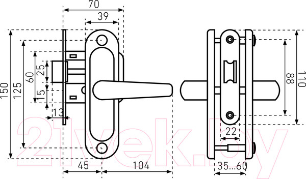 Изображение товара Ручка дверная Птимаш ЗЩ1.45 (черный)