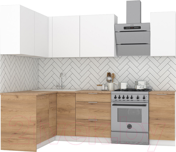 Изображение товара Кухонный гарнитур Интермебель Микс Топ-21 1.9x1.42м левая (белый премиум/дуб крафт золотой/венато)