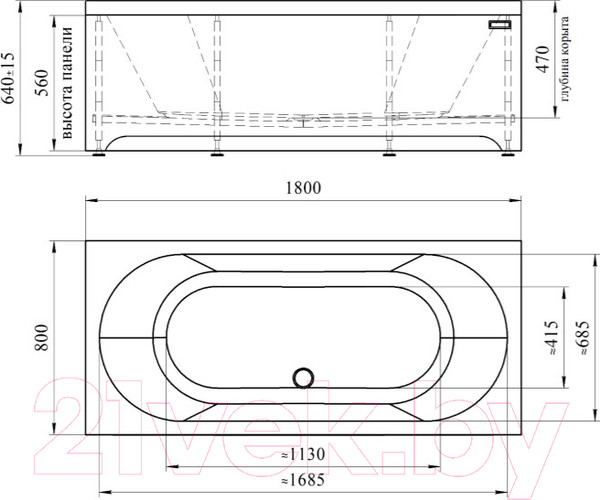 Изображение товара Ванна акриловая Radomir Вальс 180x80 / 1-01-2-0-1-183K