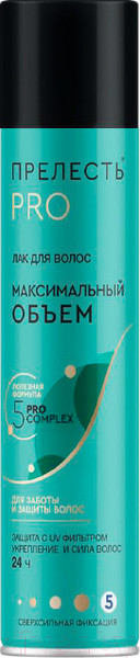 Изображение товара Лак для укладки волос Прелесть Professional Максимальный Объем Сверхсильной фиксации для тонких волос (300мл)