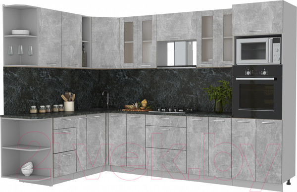 Изображение товара Кухонный гарнитур Интерлиния Мила 1.88x3.0 левая (бетон/бетон/кастилло темный)