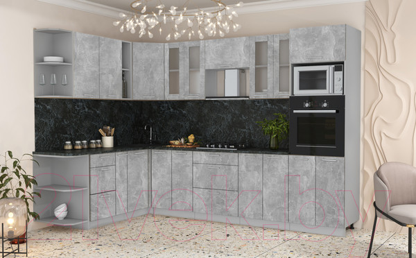 Изображение товара Кухонный гарнитур Интерлиния Мила 1.88x3.0 левая (бетон/бетон/кастилло темный)