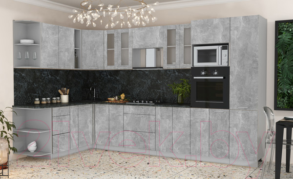 Изображение товара Кухонный гарнитур Интерлиния Мила 1.88x3.4 левая (бетон/бетон/кастилло темный)