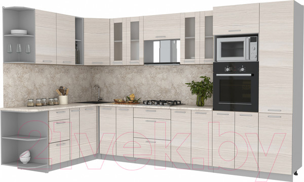 Изображение товара Кухонный гарнитур Интерлиния Мила 1.88x3.4 левая (вудлайн кремовый/вудлайн кремовый/опал светлый)