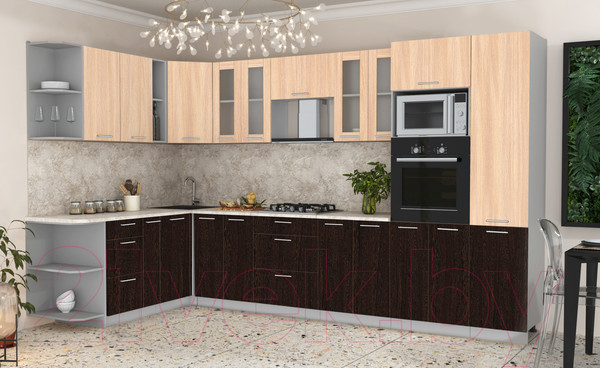 Изображение товара Кухонный гарнитур Интерлиния Мила 1.88x3.4 левая (дуб молочный/дуб венге/опал светлый)