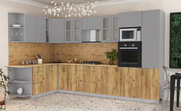 Изображение товара Кухонный гарнитур Интерлиния Мила 1.88x3.4 левая (серебристый/дуб золотой/дуб бунратти)