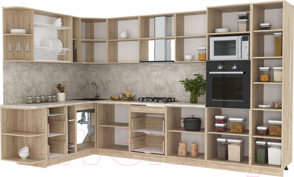 Изображение товара Кухонный гарнитур Интерлиния Мила 1.88x3.4 левая (дуб золотой/дуб золотой/опал светлый)