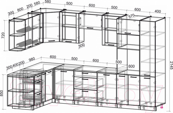 Изображение товара Кухонный гарнитур Интерлиния Мила 1.88x3.2 левая (дуб золотой/дуб золотой/опал светлый)
