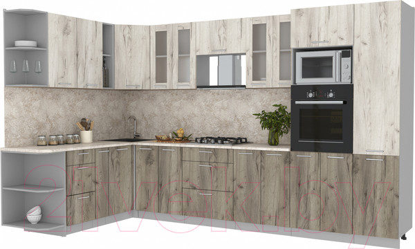 Изображение товара Кухонный гарнитур Интерлиния Мила 1.88x3.4 левая (дуб белый/дуб серый/опал светлый)