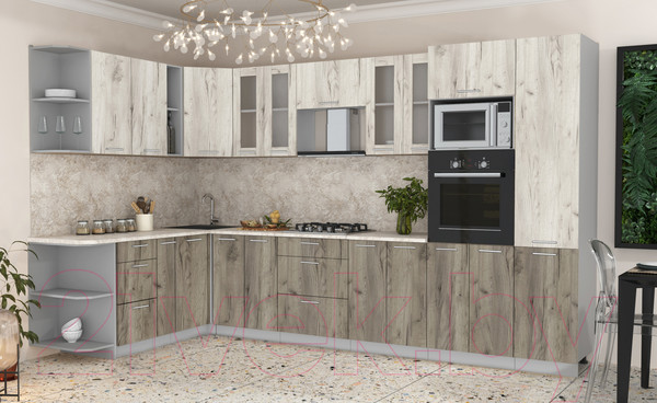 Изображение товара Кухонный гарнитур Интерлиния Мила 1.88x3.4 левая (дуб белый/дуб серый/опал светлый)